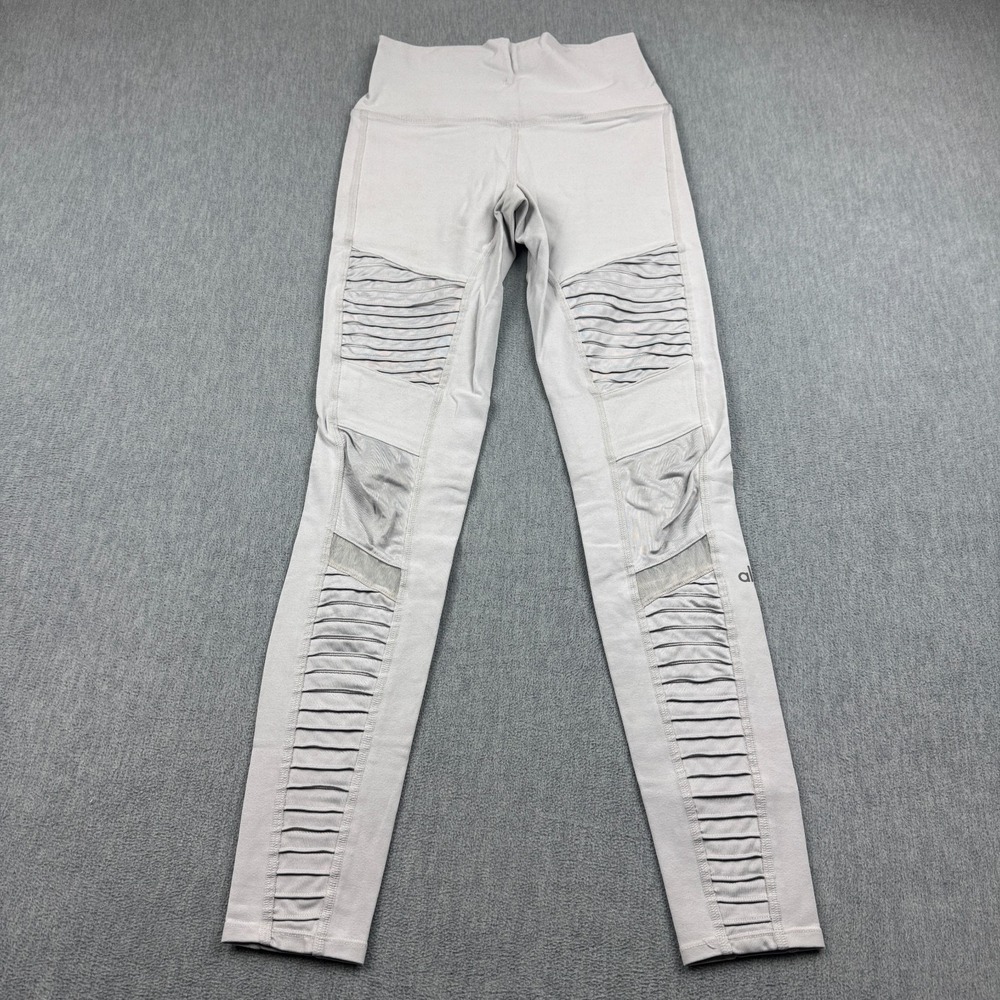 Alo Yoga Leggings Women Small Gray Moto Ribbed 29" High-Waist Gym Running Active